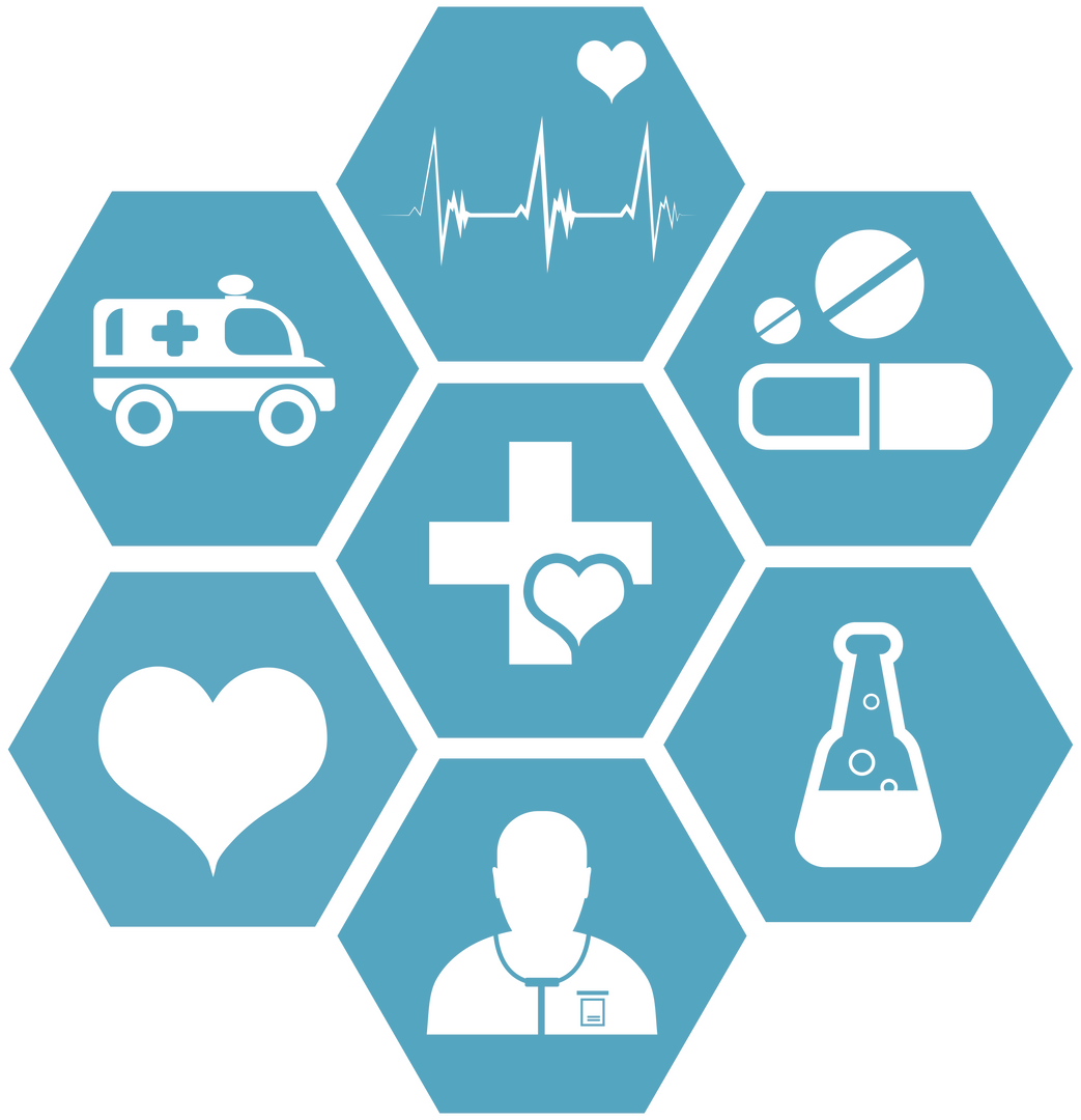 Blue Hexagons with Medical Healthcare Icons on Transparent Background - Download Free Stock Images Pikwizard.com