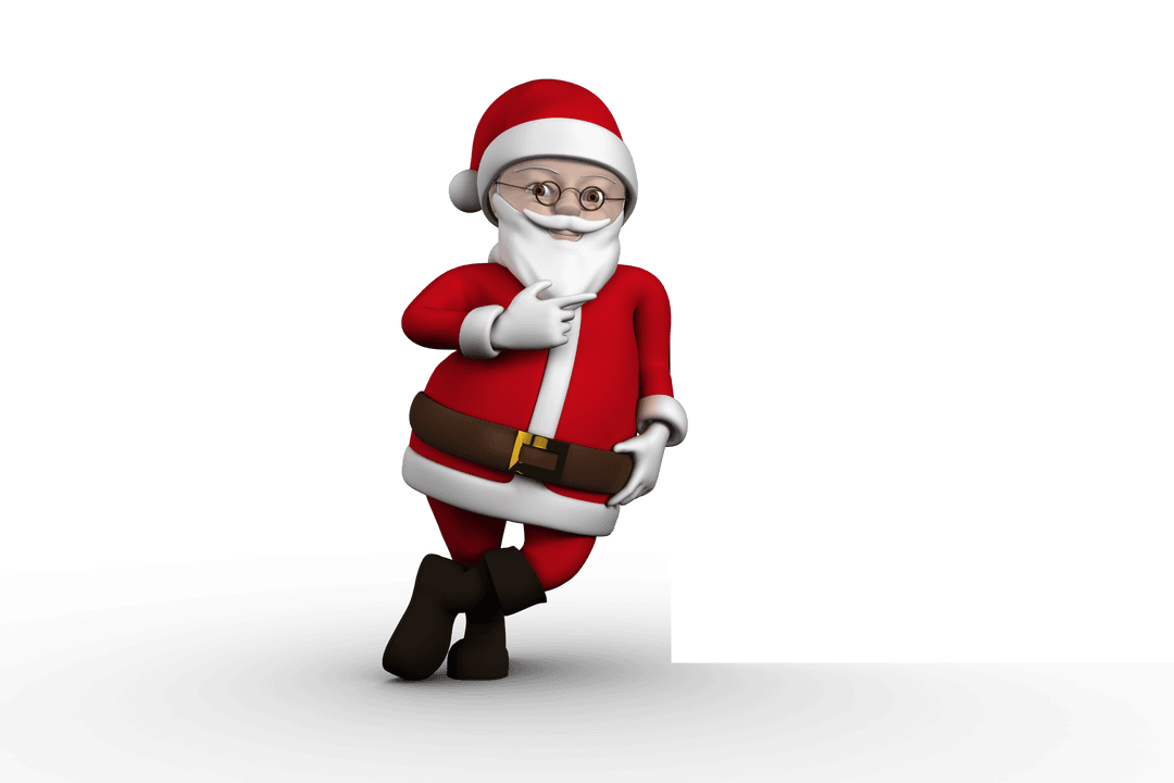 Cheerful Cartoon Santa Claus Leaning Transparent Background