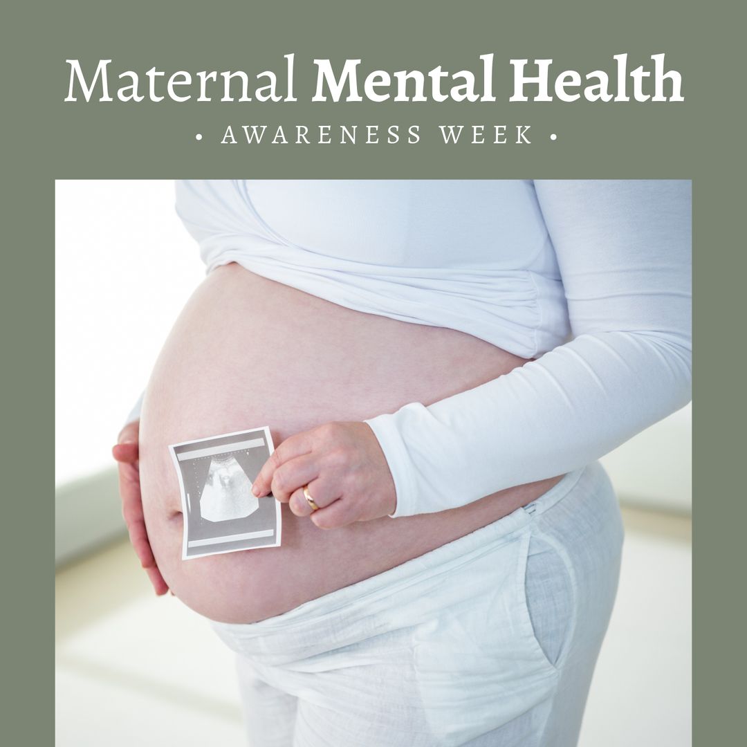 Maternal Mental Health Awareness with Pregnant Woman Holding Ultrasound