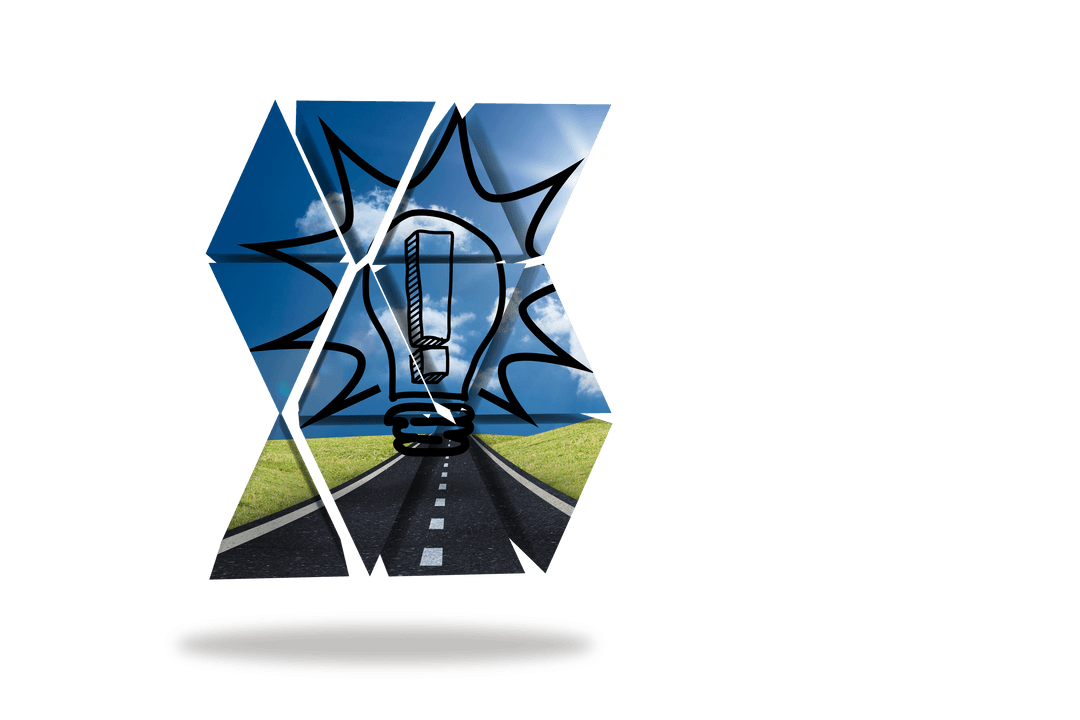 Transparent Exclamation Mark in Light Bulb on Road Background