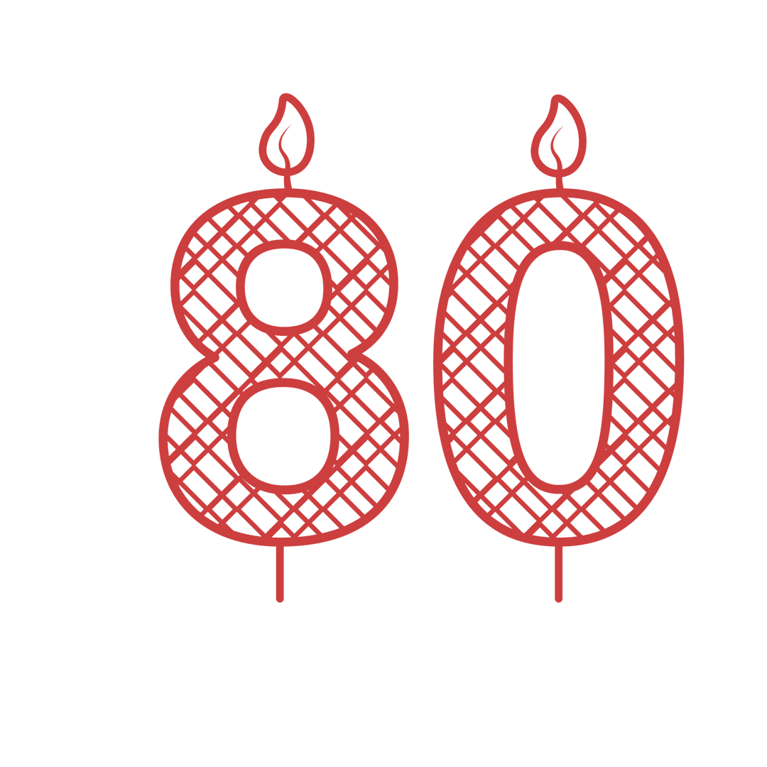 Transparent Red Outline 80 Birthday Candle Illustration