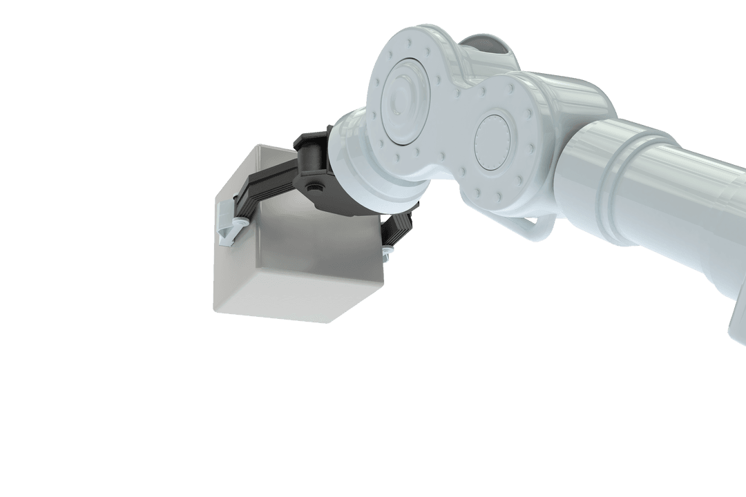 Transparent Robotic Arm Holding cube with Precision Grip