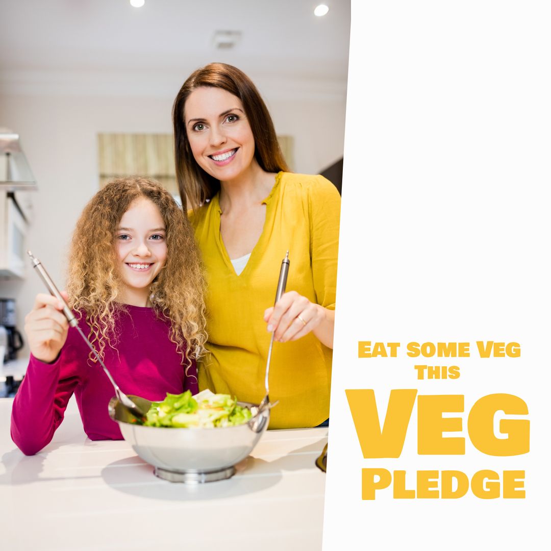 Mother and Daughter Making Salad for Veg Pledge Encouragement
