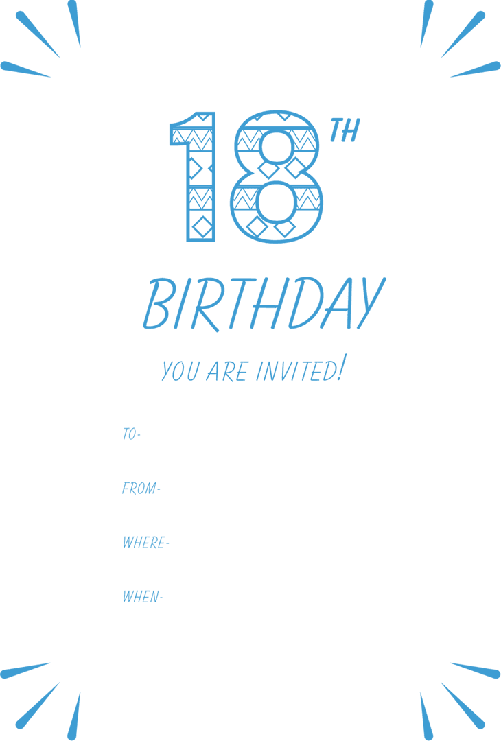 Digital 18th Birthday Invitation with Blue Pattern on Transparent Background