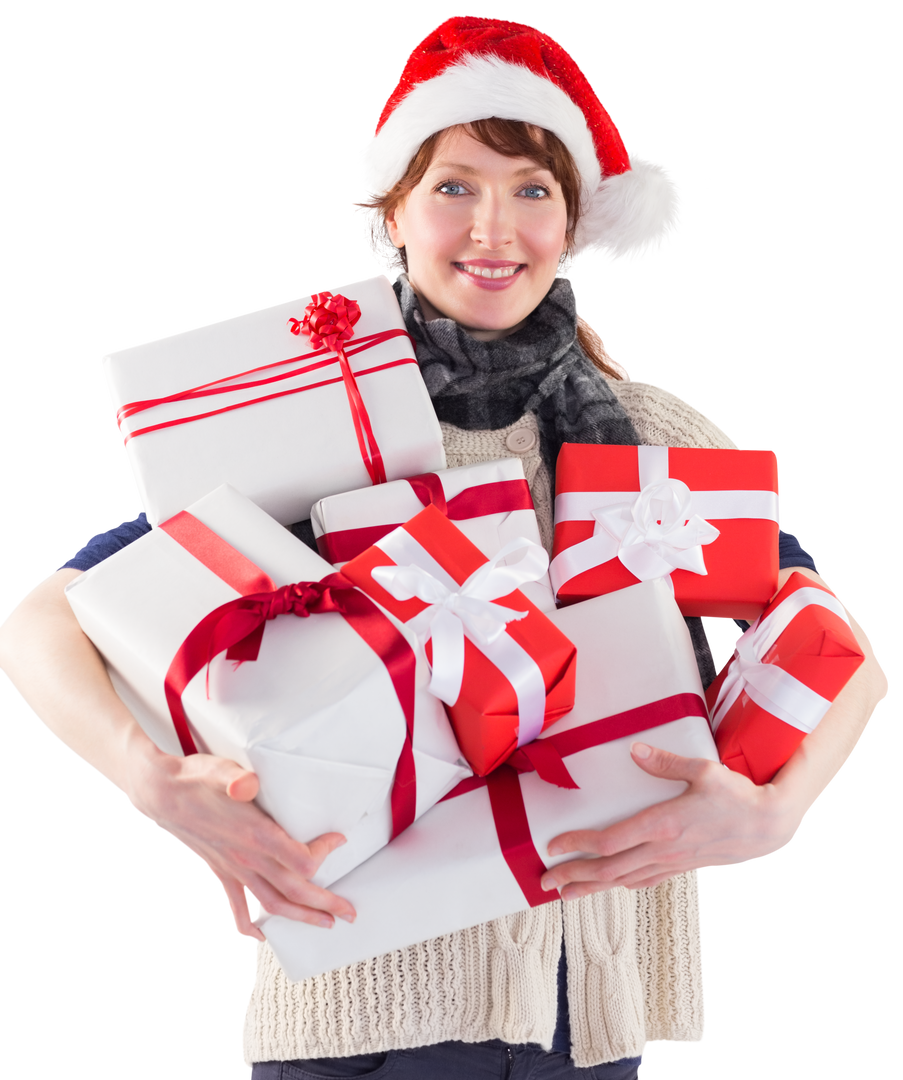 Woman Holding Multiple Christmas Gifts on White Background - Download Free Stock Images Pikwizard.com