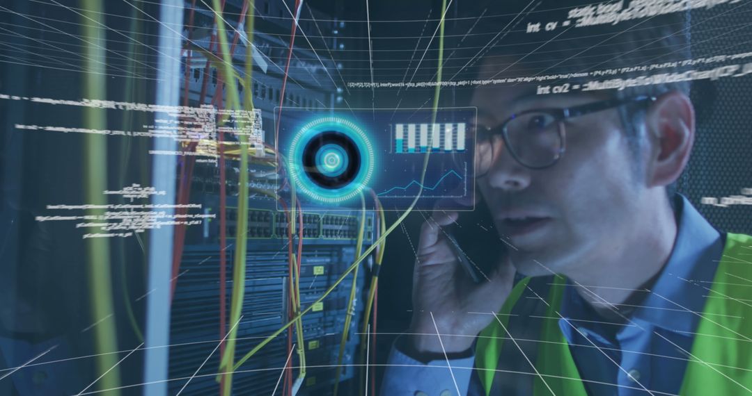 IT Engineer Analyzing Data on Computer Server with Innovative Technology