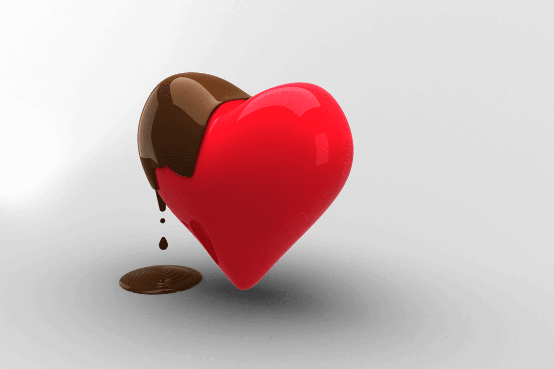 Heart Dipped in Delicious Brown Chocolate with Glowing Transparent Effect
