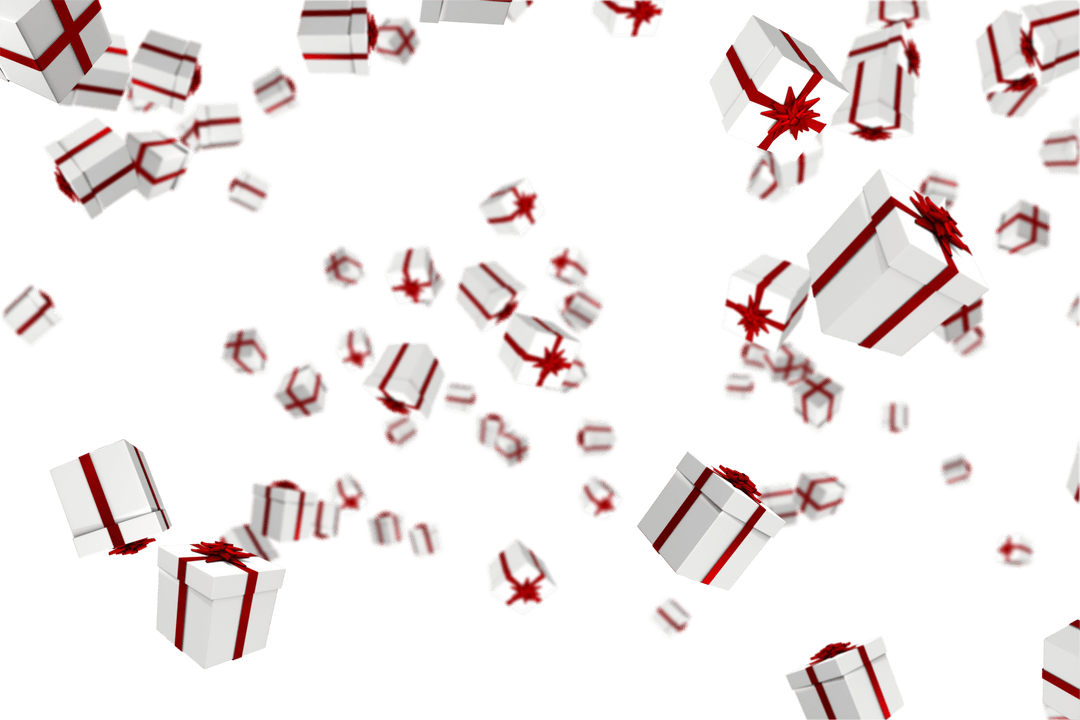 Falling Transparent Red and White Christmas Gifts