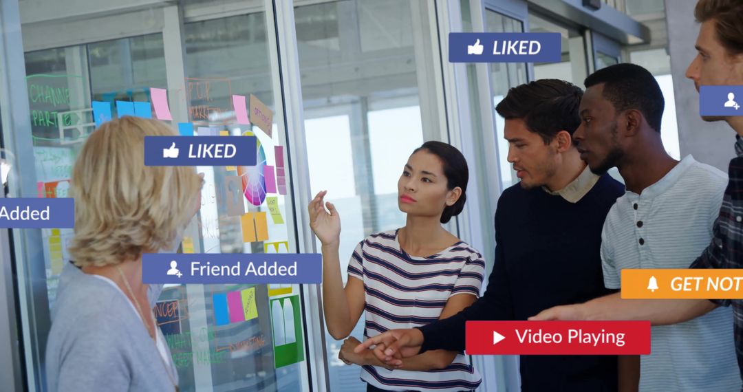 Collaborative Team Brainstorming in Modern Office with Digital Interface