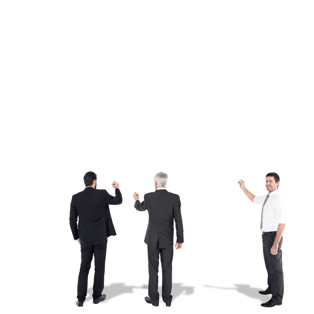 Diverse Business Professionals Pointing on Transparent Background