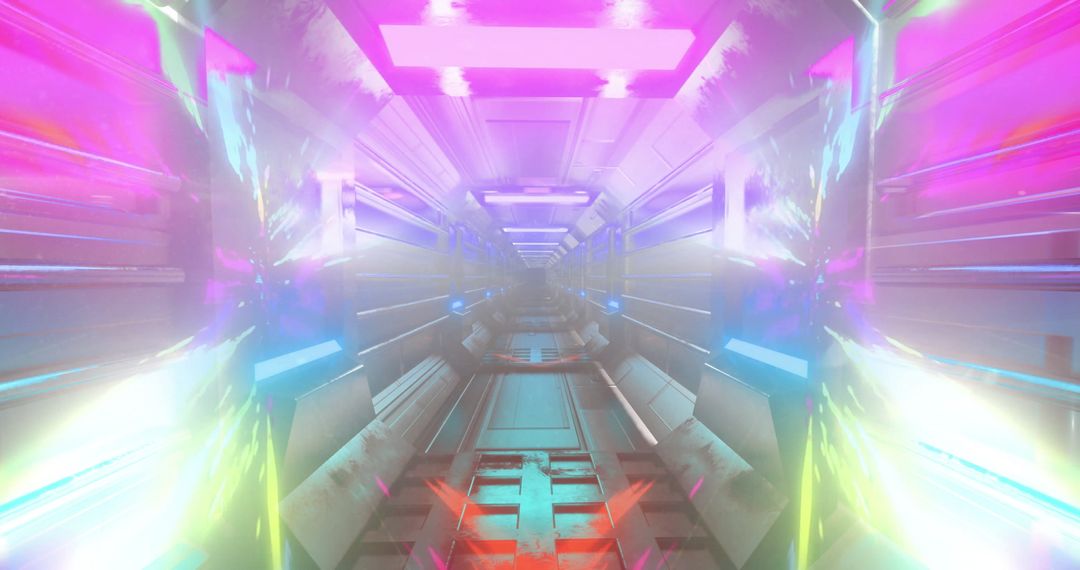 Vibrant Futuristic Tunnel with Multicolored Light Rays