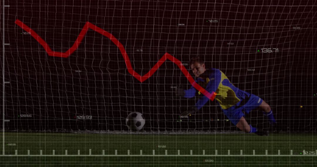 Goalkeeper in Action with Financial Analytics Overlay