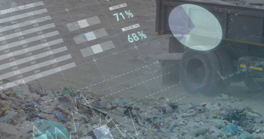 Garbage Truck Collecting Waste with Digital Data Overlay on Recycling
