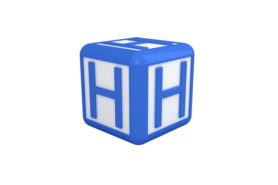 Transparent Blue Cube Featuring Bold H Letter for Design