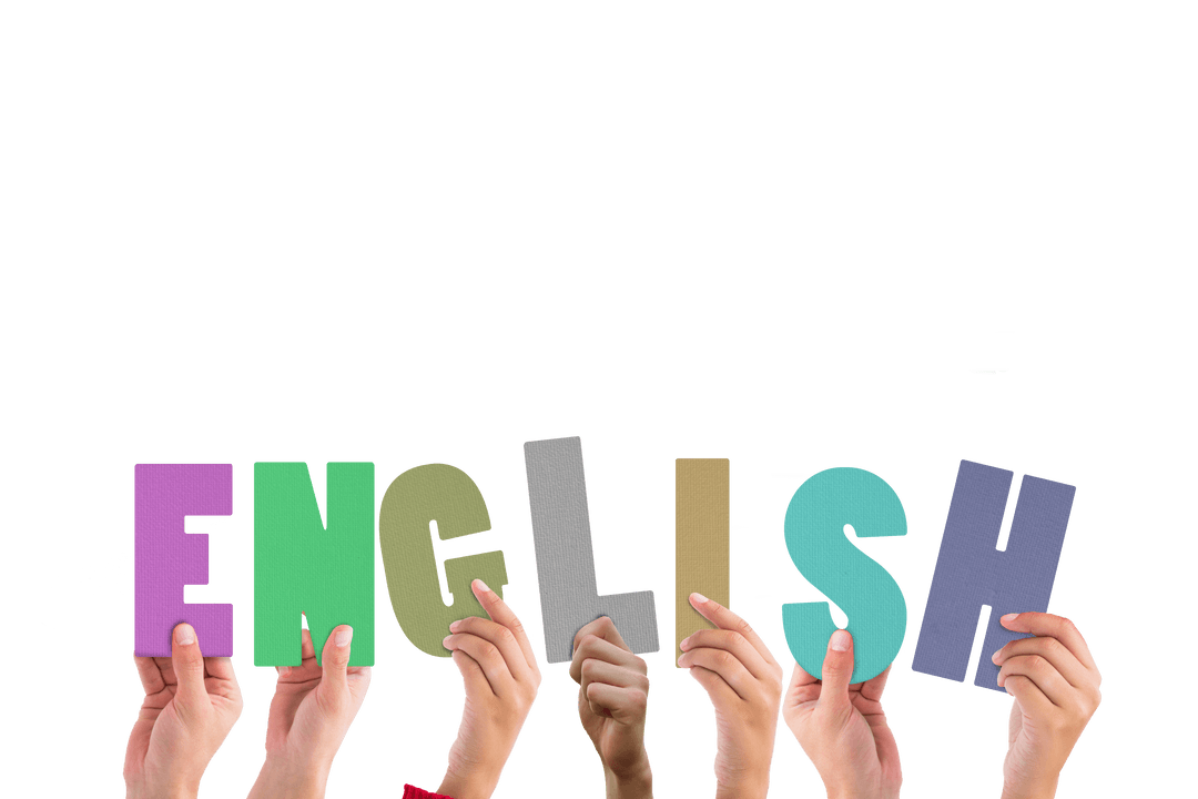 Hands Holding Vibrant Letters Spell Transparent 'English' Word