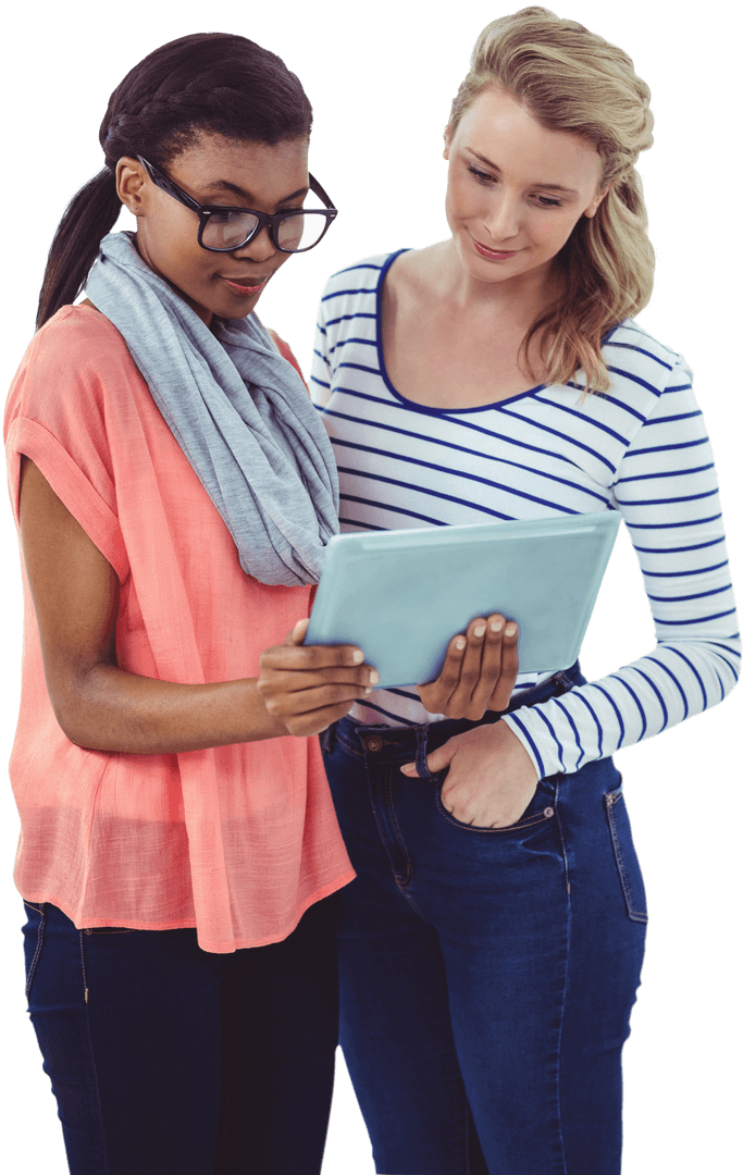 Transparent Creative Team Collaborating with Tablet in Modern Office