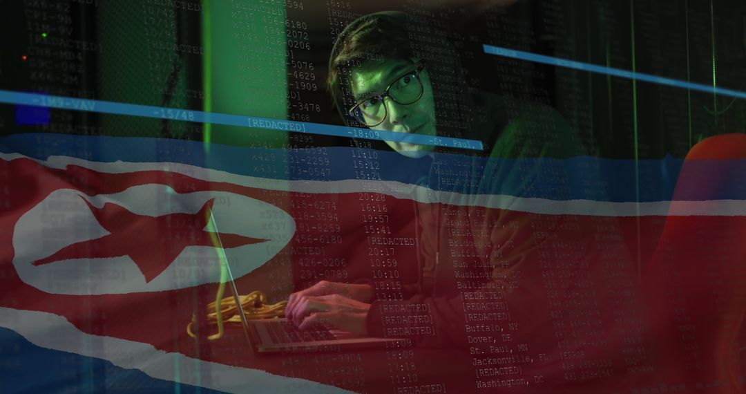Cybersecurity Threat Hacker with North Korean Flag Background