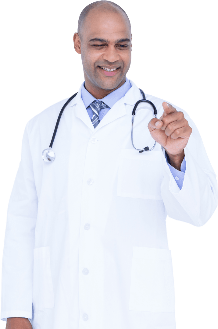 Smiling Doctor on Transparent Background Pointing