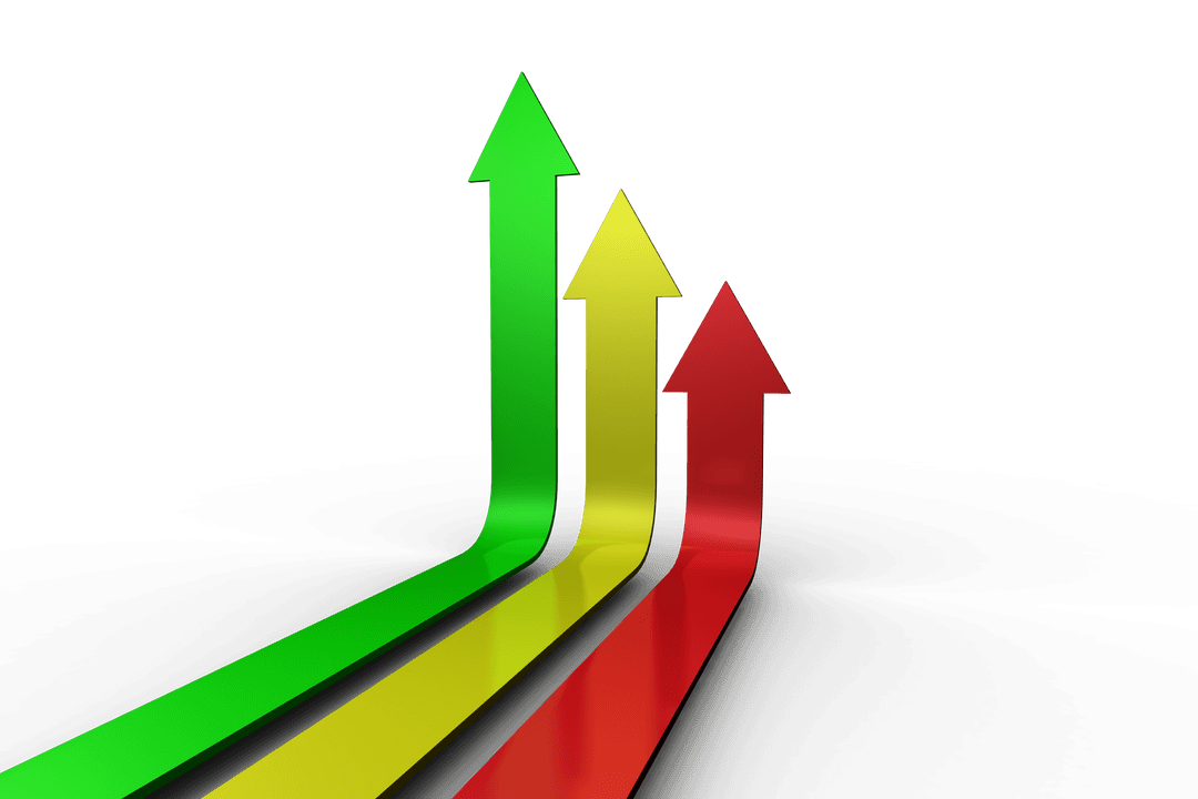 Colorful Upward Arrows on Transparent Background for Progress Concept