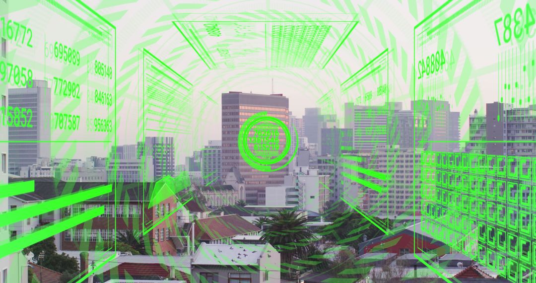 Futuristic Data Blocks Hovering Over City Skyline