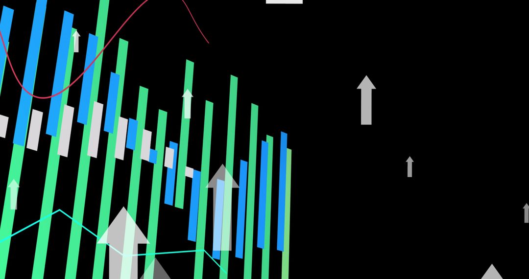 Digital Data Analysis with Rising Arrows on Black Background