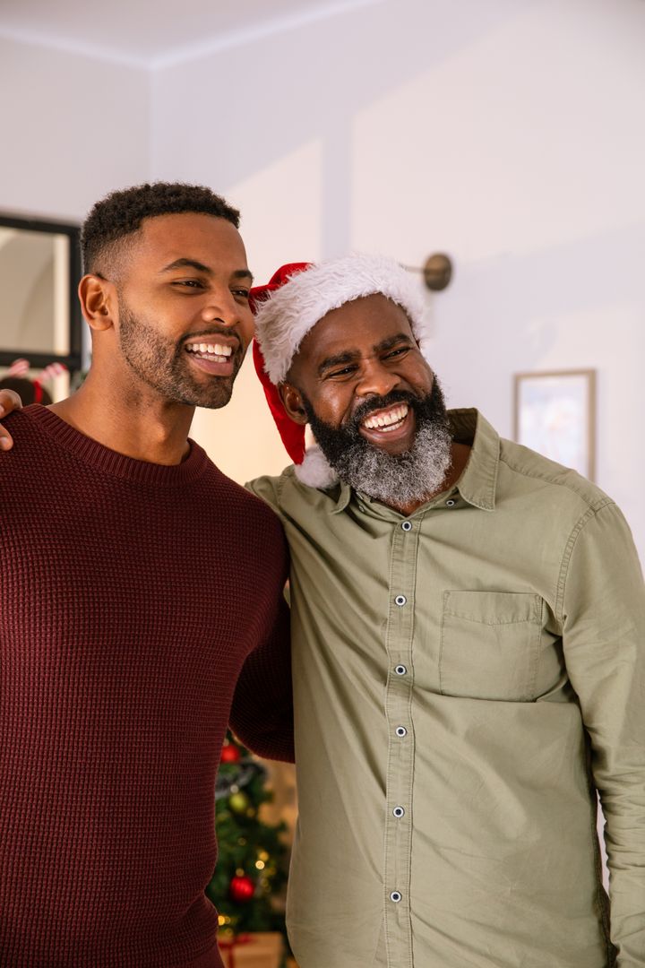 African American Father and Son Celebrating Christmas Together