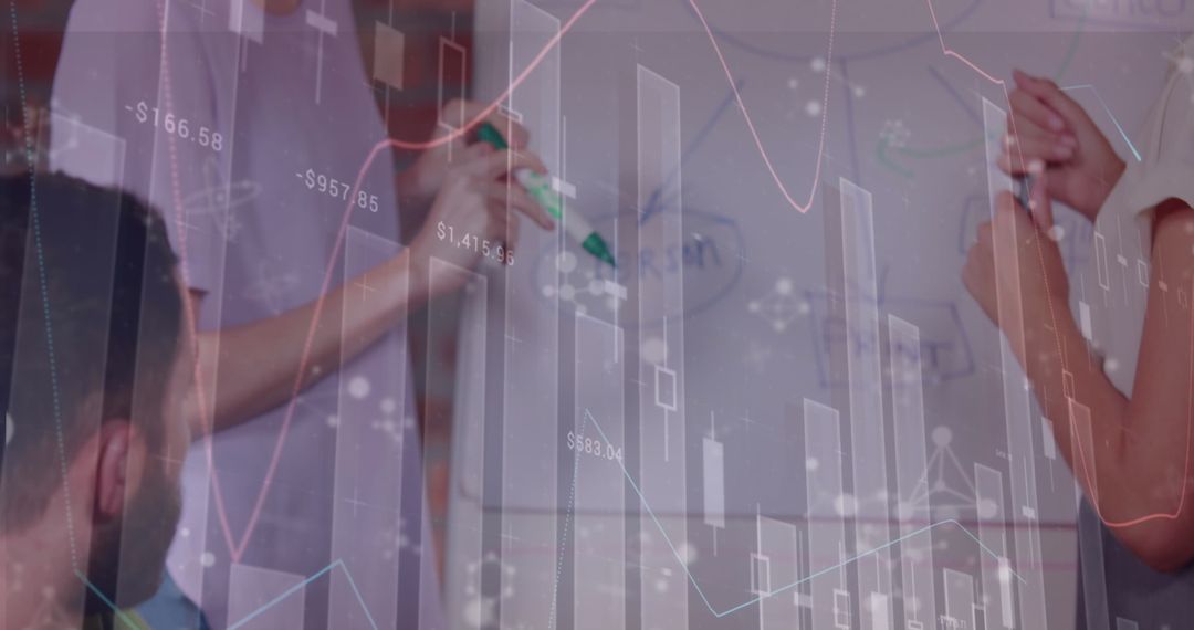 Financial Analysis in Modern Office Setting with Graph Overlay