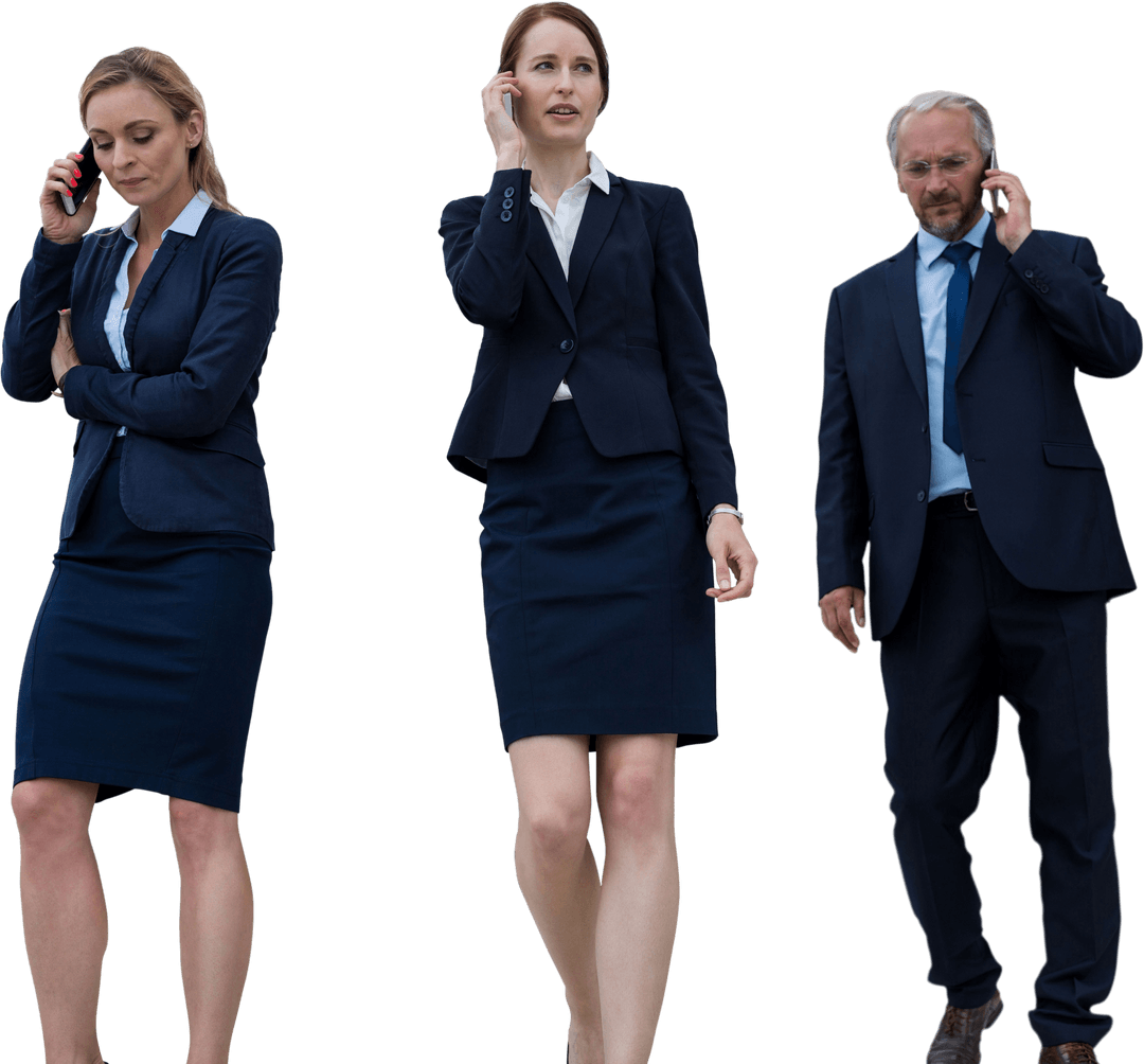 Business Professionals Standing Talking on Mobile Phone Transparent Background