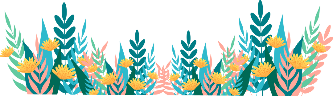 Transparent Botanical Border with Stylized Leaves and Yellow Blooms