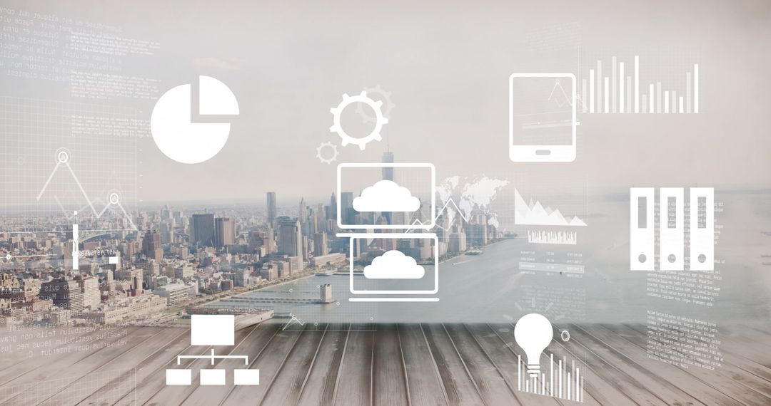 Futuristic Digital Interfaces Overlooking Urban Cityscape