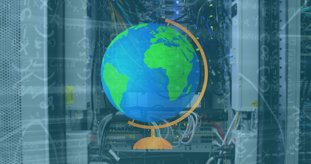 Global Digital Connection with Spinning Globe on Servers