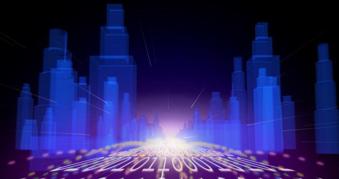 Futuristic Metaverse City with Binary Code and Light