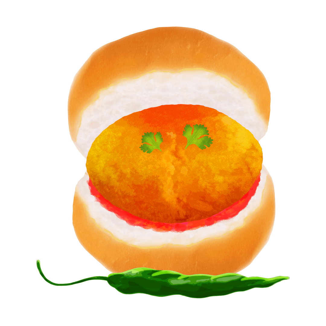 Flat Design Vada Pav with Transparent Background