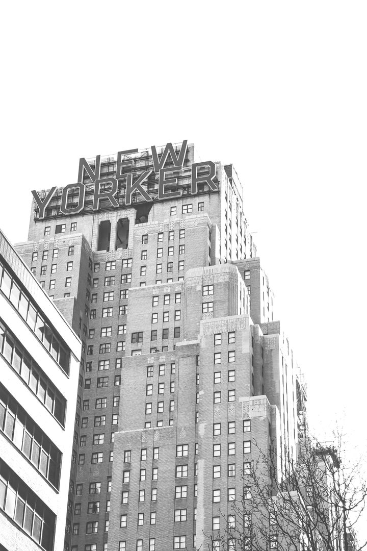 Iconic New Yorker Hotel Building Facade in Black and White - Free Images, Stock Photos and Pictures on Pikwizard.com