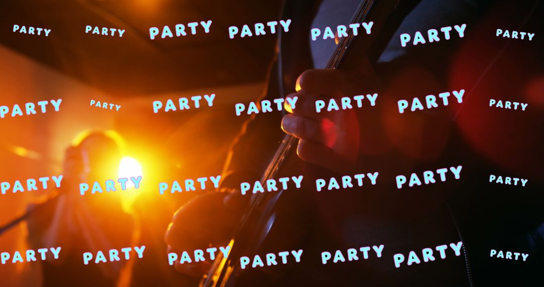 Energetic Party Scene with Neon Text Overlay