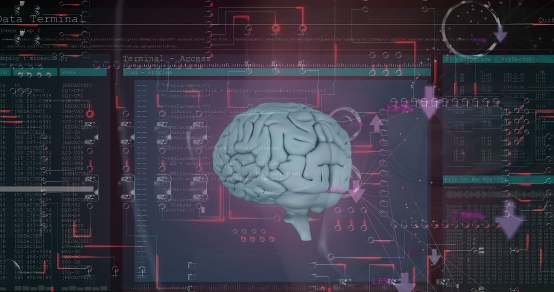 Human Brain in Digital Interface Illustrating Data Processing