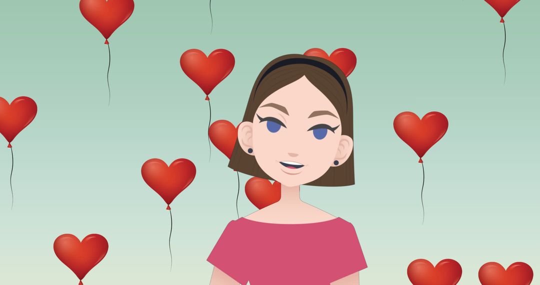 Woman Explaining in Front of Heart Balloon Background