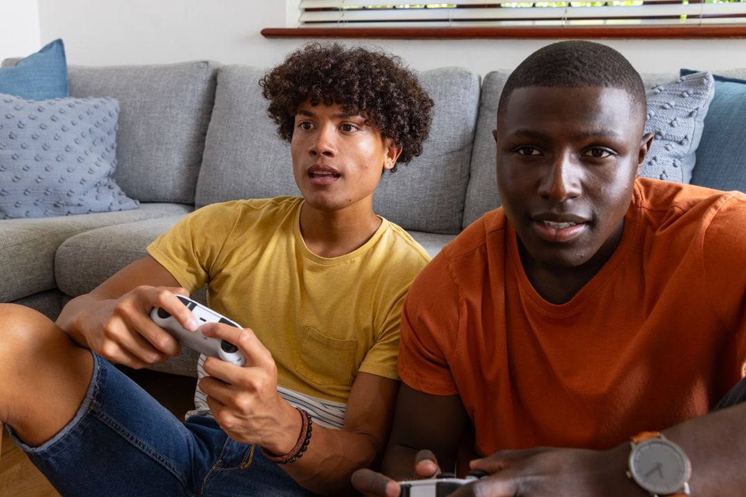 Diverse Friends Enjoying Video Game Session Together