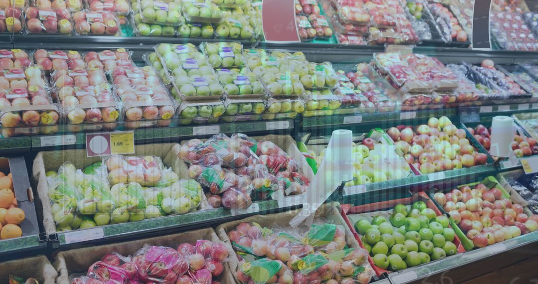 Financial Data Overlay on Fresh Produce in Supermarket