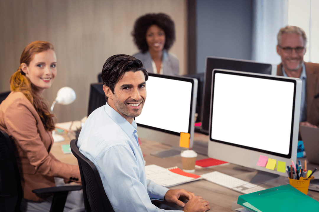 Transparent Office Meeting with Smiling Colleagues
