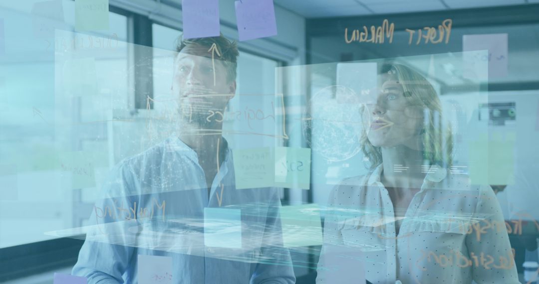 Innovative Professionals Brainstorming with Digital Overlay