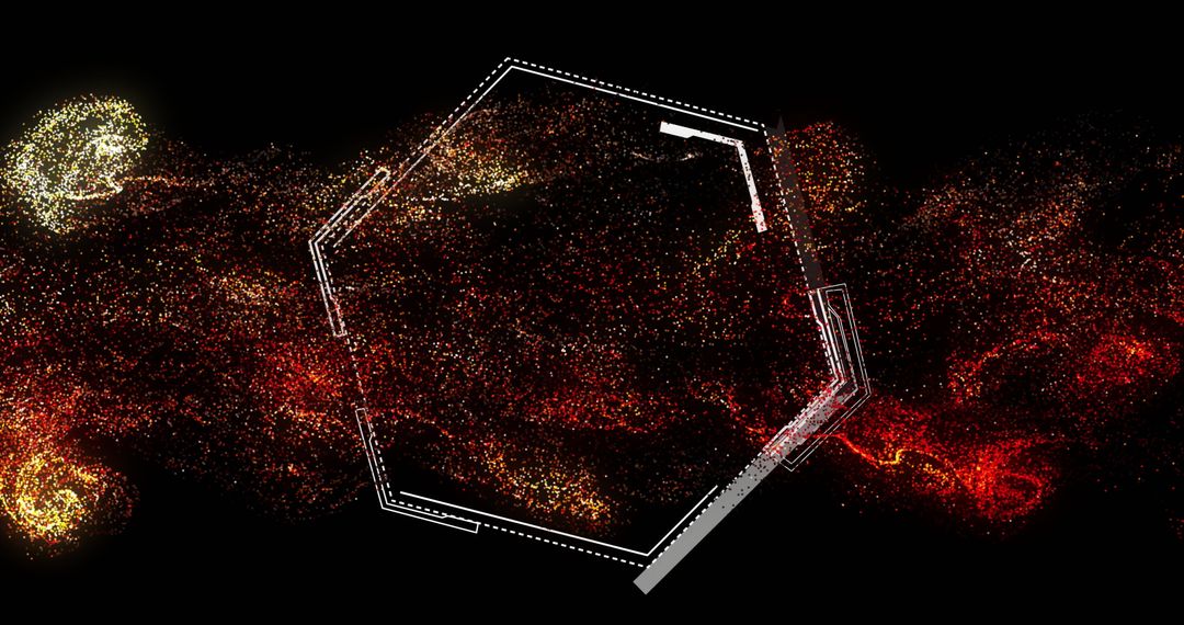Abstract Hexagon with Dynamic Digital Particle Swirls