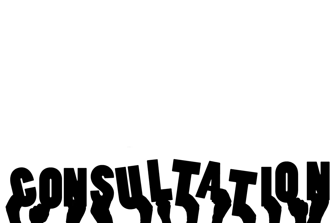 Gentle hands illustration with consultation text on transparent