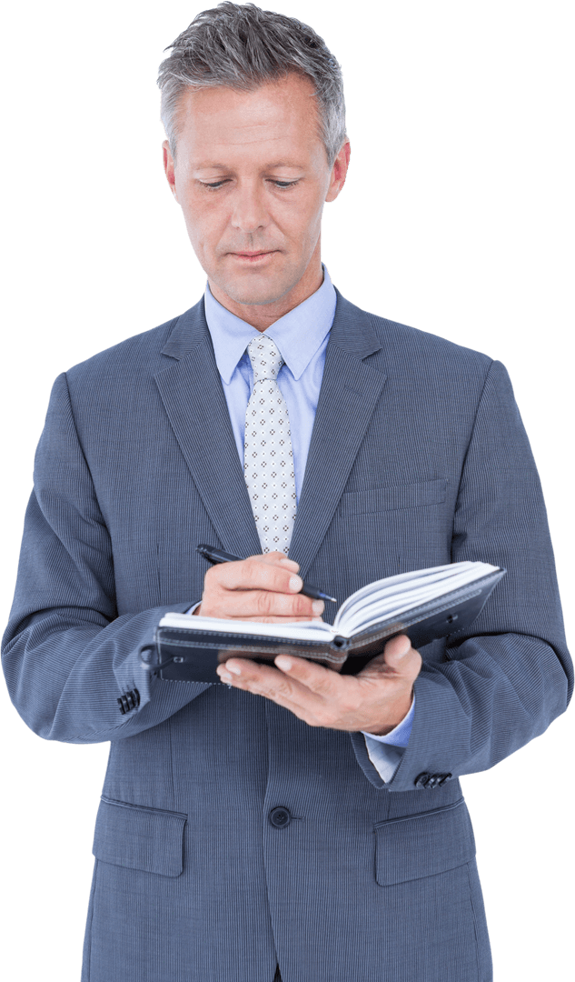 Transparent Businessman Writing Notes in Diary