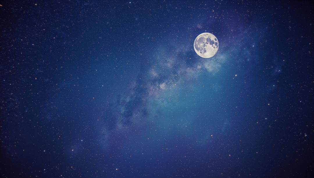 Full Moon Illuminating Starry Sky with Milky Way