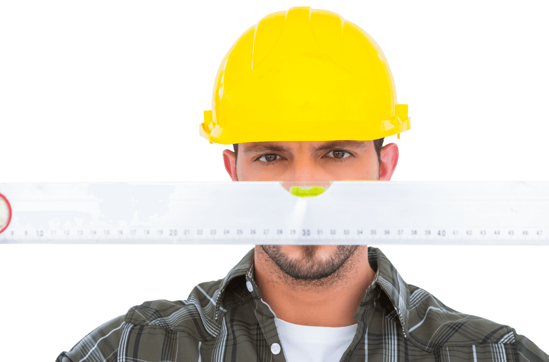 Focused Handyman with Transparent Spirit Level