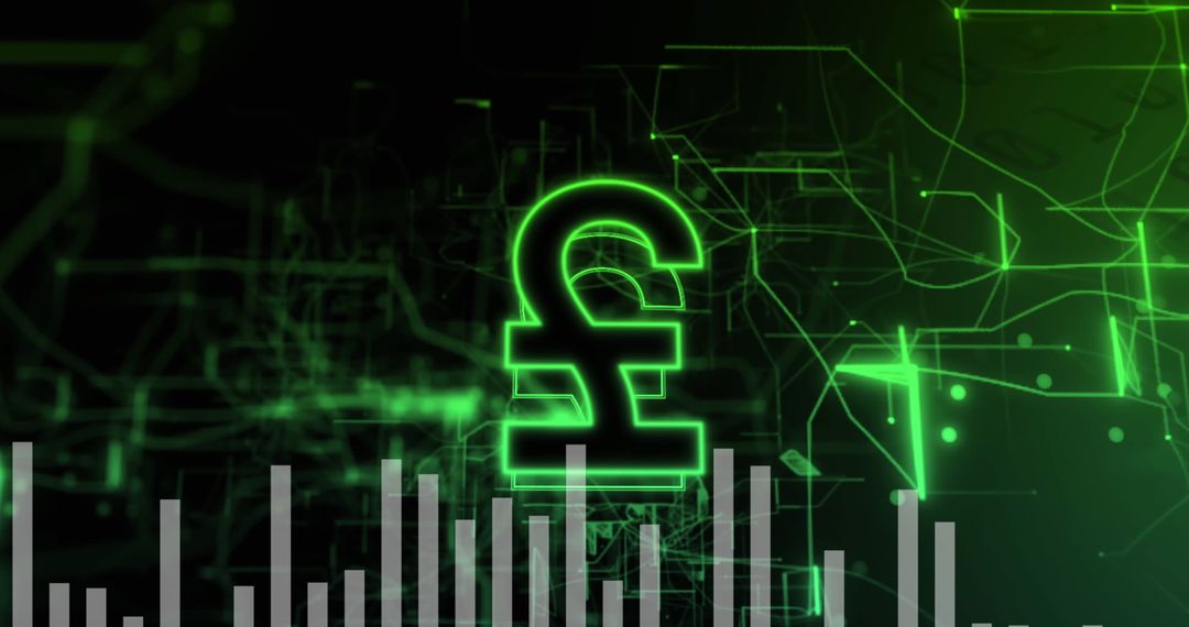 Illuminated Pound Currency Symbol with Data Visualization Background
