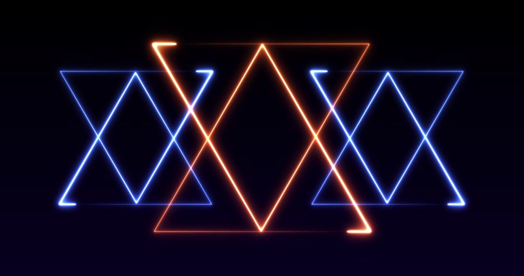 Dynamic Glowing Neon Triangles on Dark Background