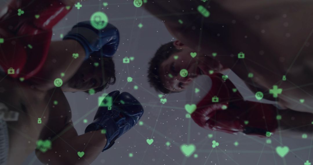 Boxers Sparring in Elevated View with Digital Overlay