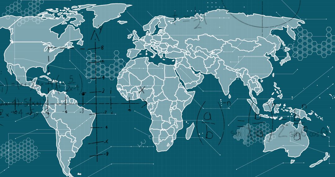 stylized world map with mathematical symbols and patterns - Free Images, Stock Photos and Pictures on Pikwizard.com